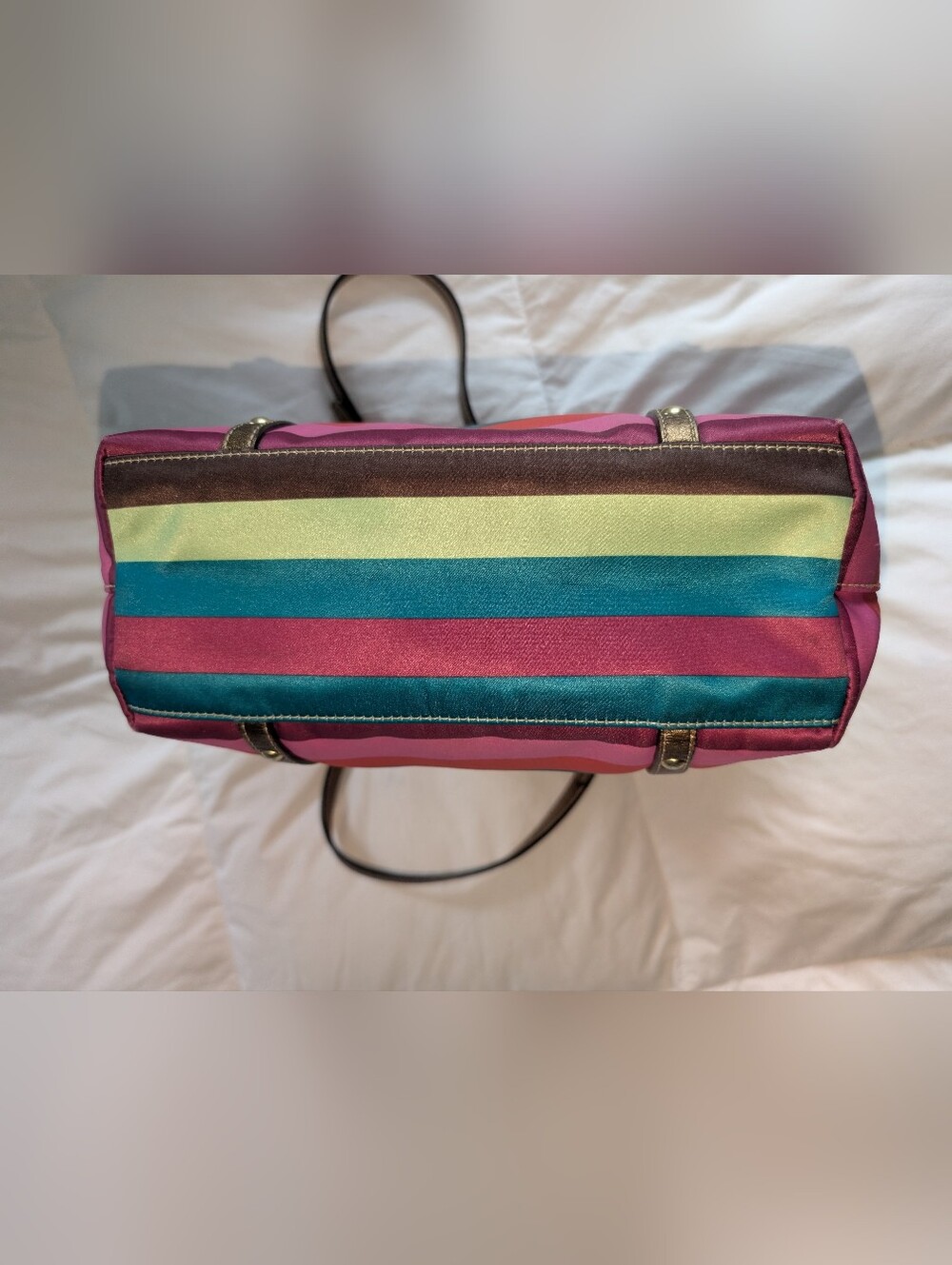 Coach Legacy Stripe Multicolored Sateen Tote with Metallic Leather Trim - Picture 5 of 9